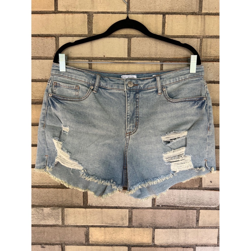 Sofia Jeans by Sofia Vergara Chi Short Light Wash Distressed Denim Size 12